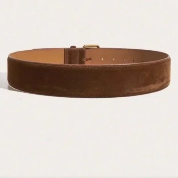 Anthropologie Brown Suede Belt Gold Buckle - Picture 3 of 4